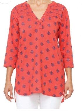 Hatley 100% Cotton Coral & Navy Block Print Tunic Dress Size Large